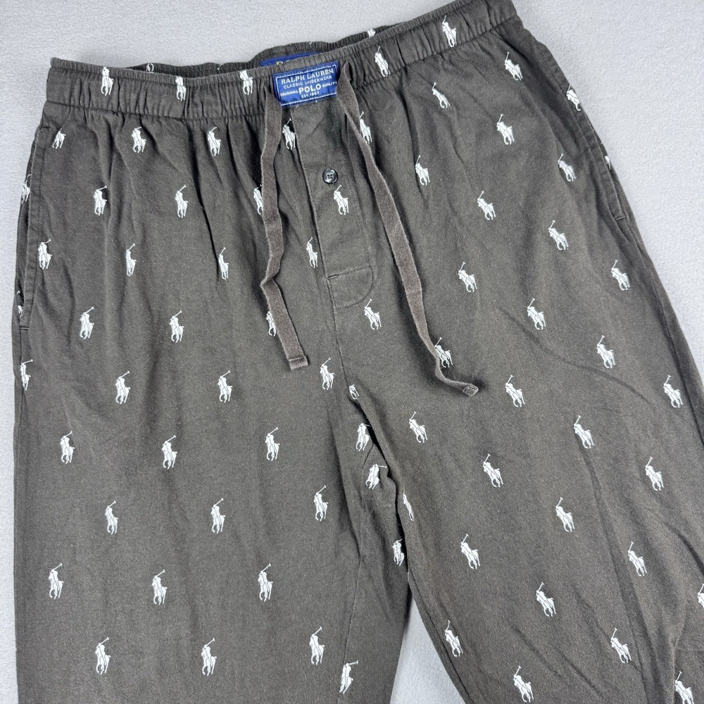 Polo Ralph Lauren AOP Pajama Pants Men M Brown Pony Sleepwear Lounge PJ Joggers